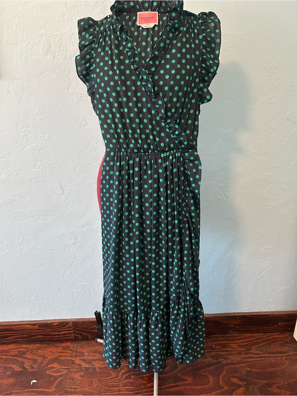 kate spade Navy Maxi Dress with Green Polka Dots
